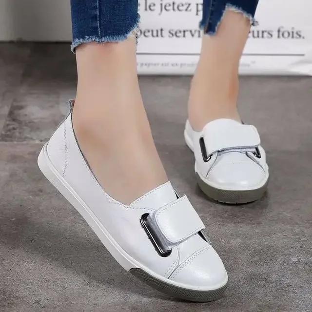 2025 Fashion Women Loafers Flats Woman Lady Female Slip On White Genuine Leather Moccasins Casual Shoes Zapatos De Mujer