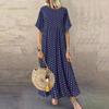 Women Casual Summer Beach Sundress Maxi Long Dress Short Sleeve Crew Neck Dot Print Pleated Swing