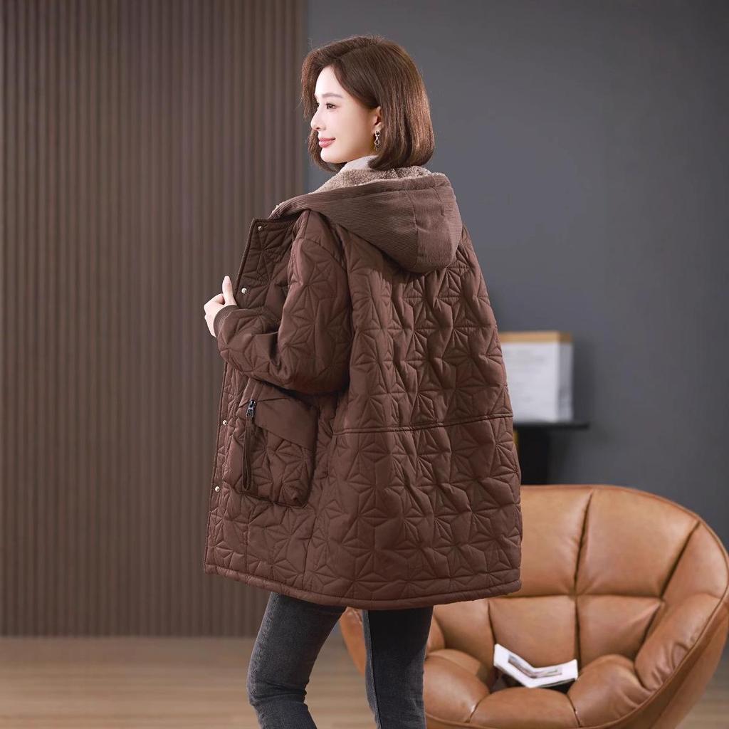 Women's Plus Size Winter Fleece-Lined Cotton Jacket 2024 - Middle-Aged & Elderly Casual Warm Coat