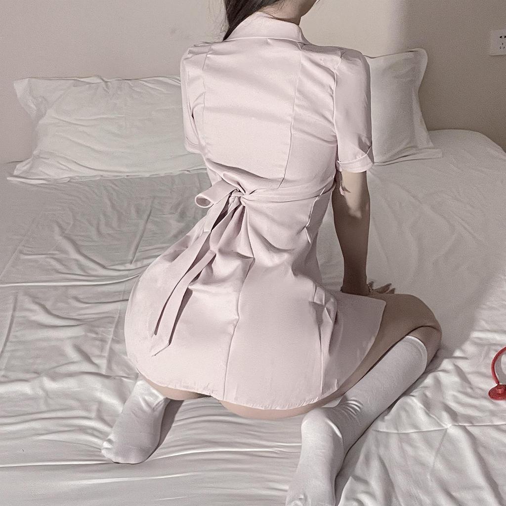 Naughty Nurse Role Play Lingerie Set - Tie-Up Cardigan & Small Chest Uniform