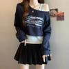 Women's Plus Size Off-the-Shoulder Patchwork Two-Piece Long Sleeve T-Shirt Set - Autumn Slimming Outerwear