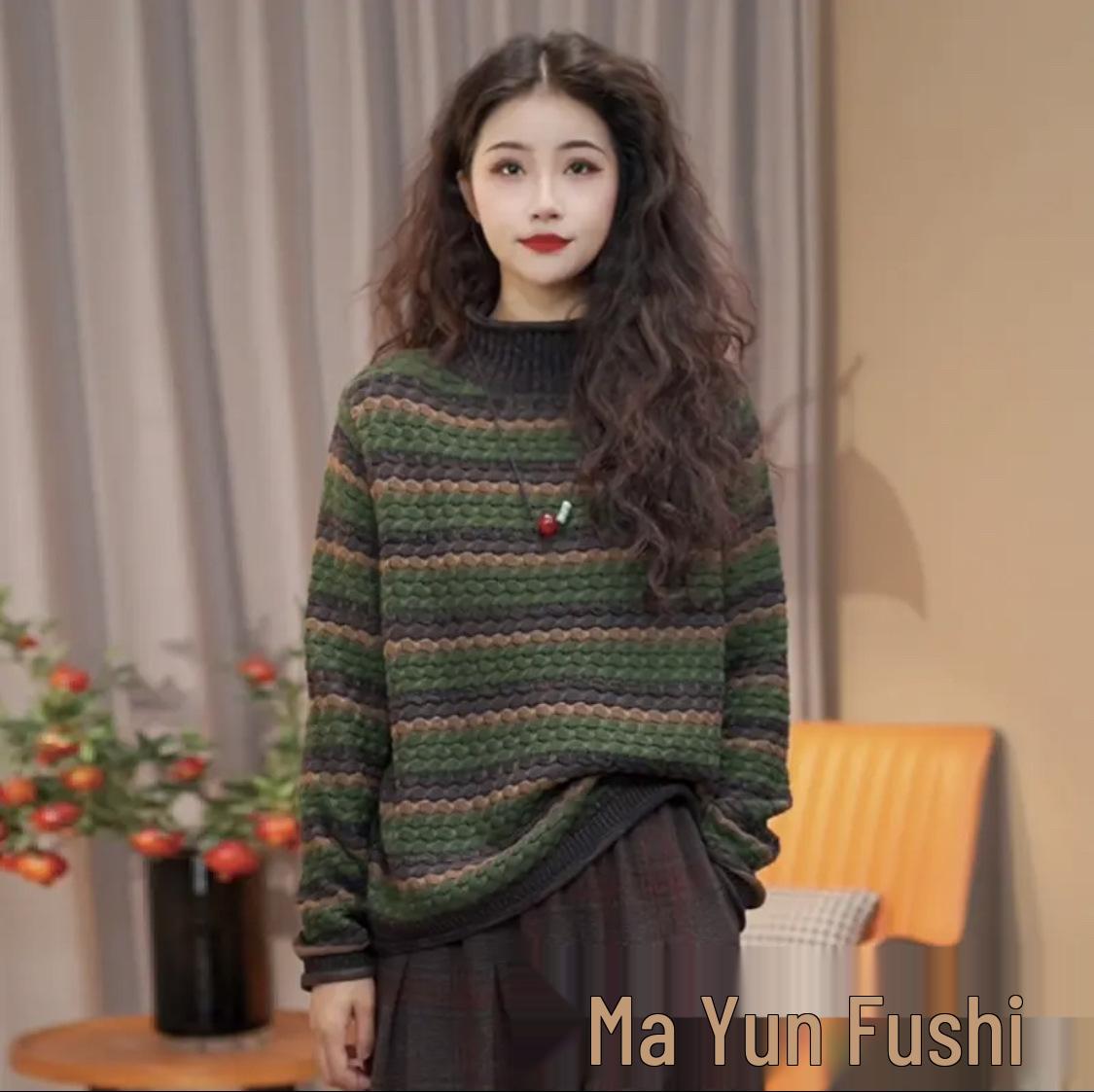 Артикул: Художественный повседневный свободный полосатый вязаный пуловер - Гонконгский стиль One Size