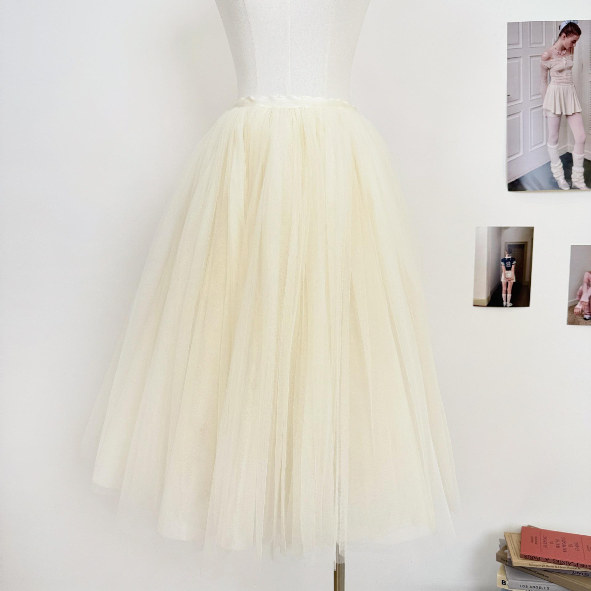 

Avenemen French Gauze Midi Skirt - Classical A-line Fluffy Skirt for Women Medium грязно-белый