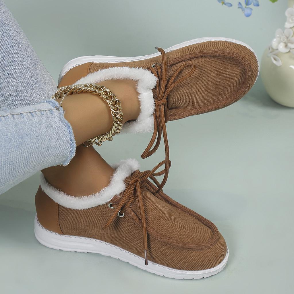 Plus Size Women's Shoes Autumn and Winter New Low Cut Round Head Cotton-Padded Shoes with Velvet Lace-up Cotton Boots