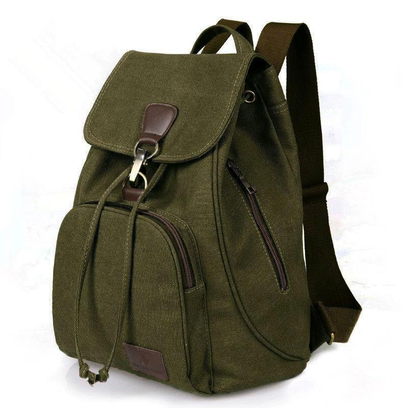 Backpack Canvas Retro Solid Color Laptop Compartment Schoolbag Outdoor Gift
