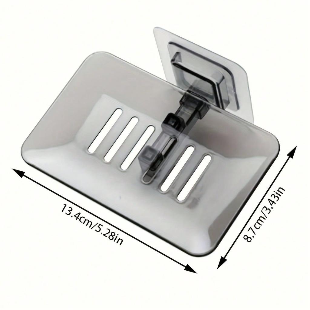 1pcs Transparent Drainable Soap Holder, Punch-Free Soapbox with Traceless Adhesive Wall Mount, Suitable for Bathroom & Kitchen