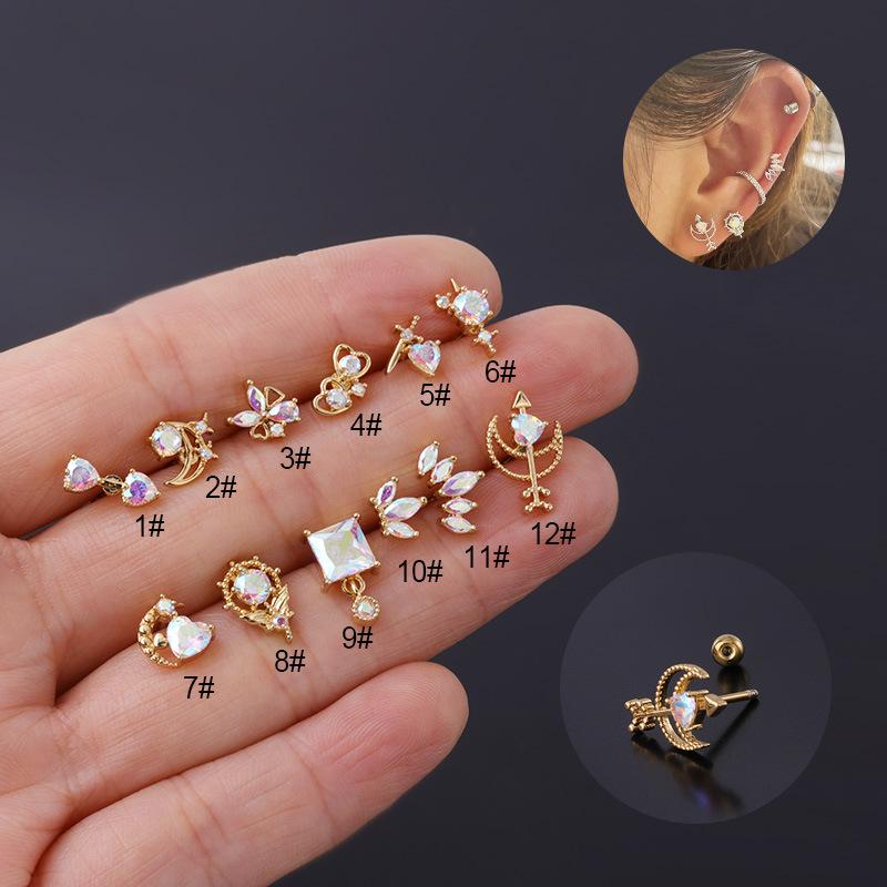 Hot Sale Lead Free Ear Piercings Zircon Earrings Studs Jewelry Stainless Steel Ear Bone Nail