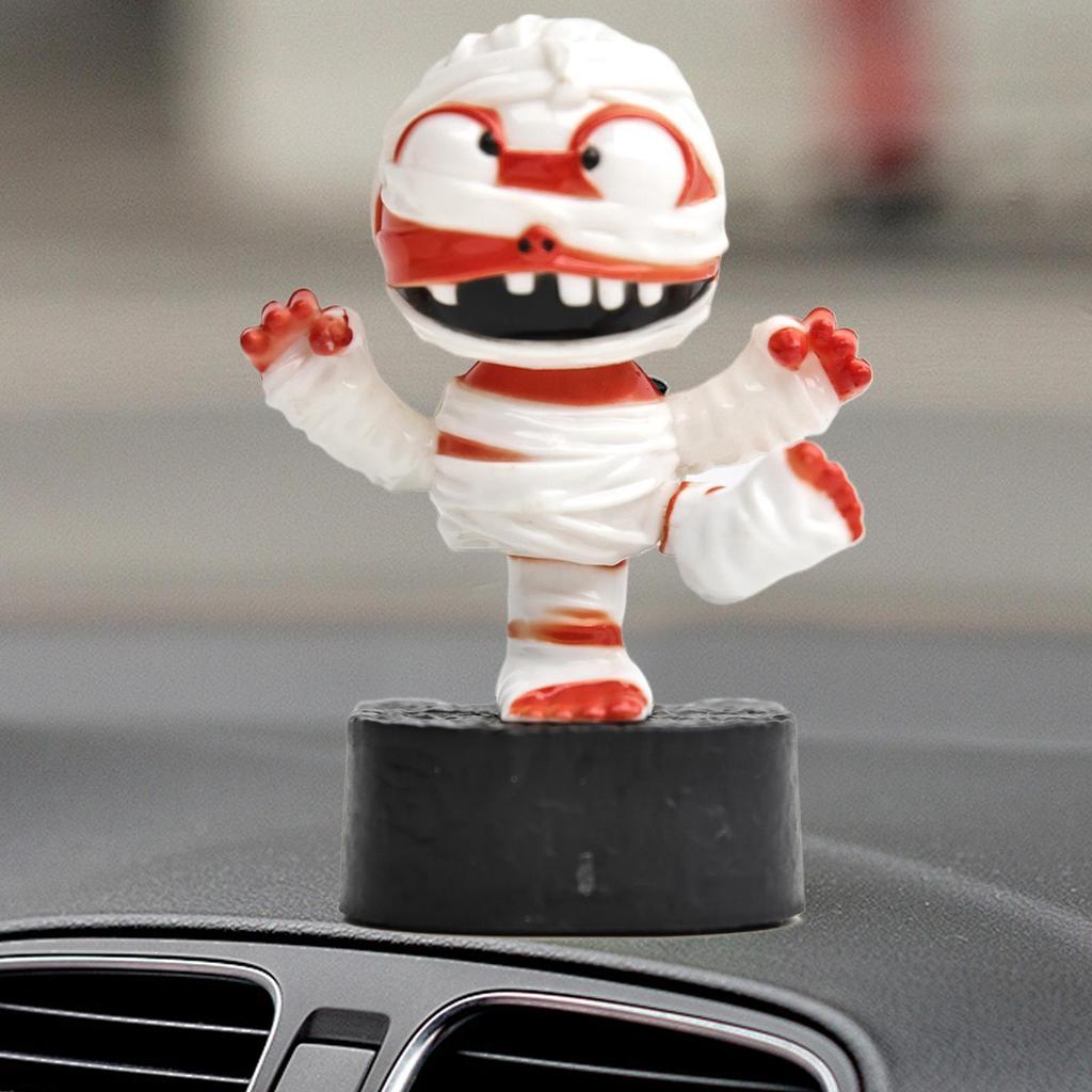Solar Powered Dashboard Ornament Shaking Head Mummy Dashboard Figures Solar Powered Funny Small Figurine For Halloween Desktop