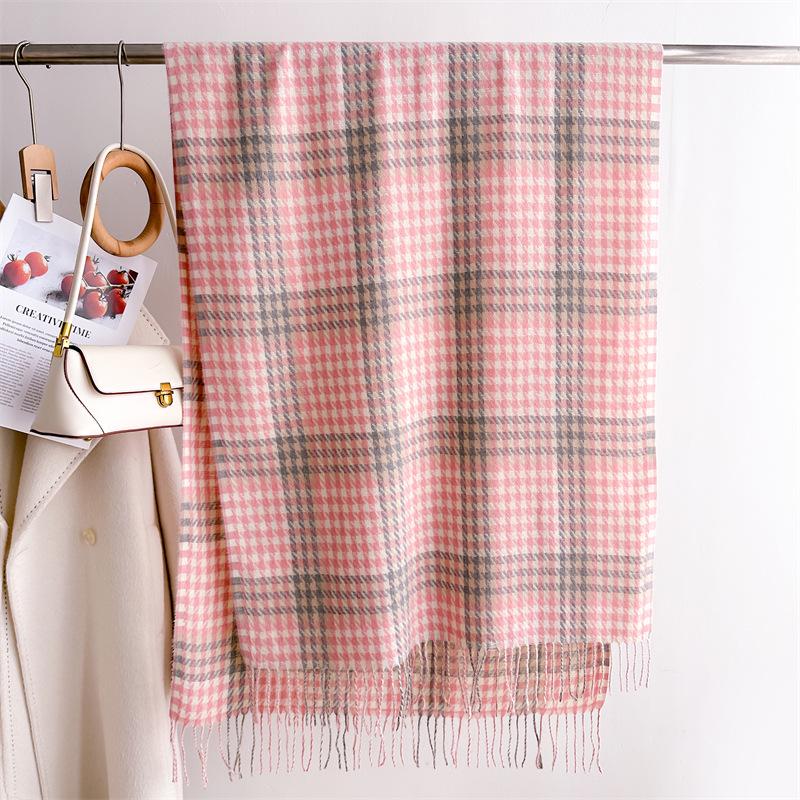 Unisex Korean Plaid Thick Winter Scarf with Tassels - Imitation Cashmere Shawl