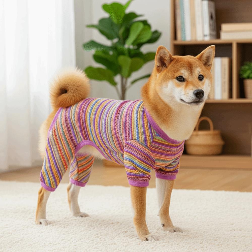 Colorful Stripes Dog Sun Protection Clothes Breathable Mesh Four Legged Dog Clothes  Spring Summer