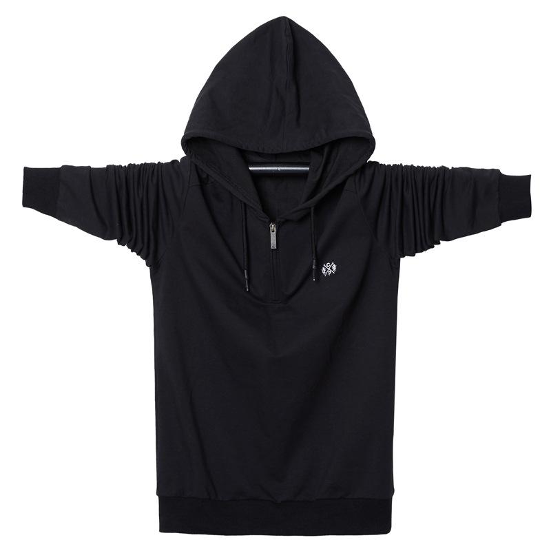 Мужская футболка с капюшоном и длинным рукавом, повседневная свободная толстовка с капюшоном для мужчин, размеры плюс M-6XL M чёрный