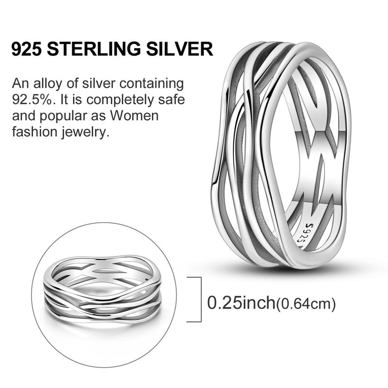 Silver Plated Sparkling Love Rings Zircon Winding Line Geometric Rings For Women Engagement Jewelry Anniversary Gift