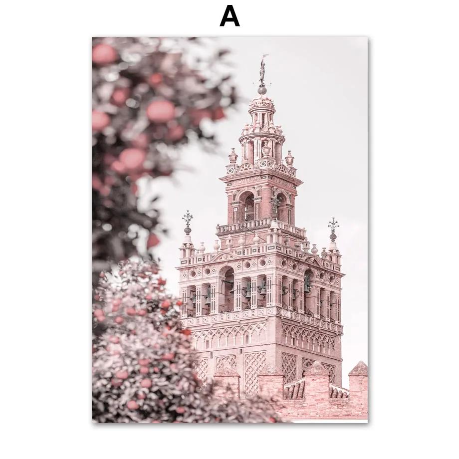 Pariser Turm Kirche Retro Auto Pfingstrose Wandkunst Leinwandbild Nordische Poster Drucke Wohnzimmer Heimdekoration Landschaftsmalerei