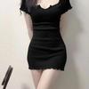 Spicy Girl V-Neck Short-Sleeve Summer Dress - Sexy Slim-Fit, Waist-Cinching, Hip-Hugging Skirt