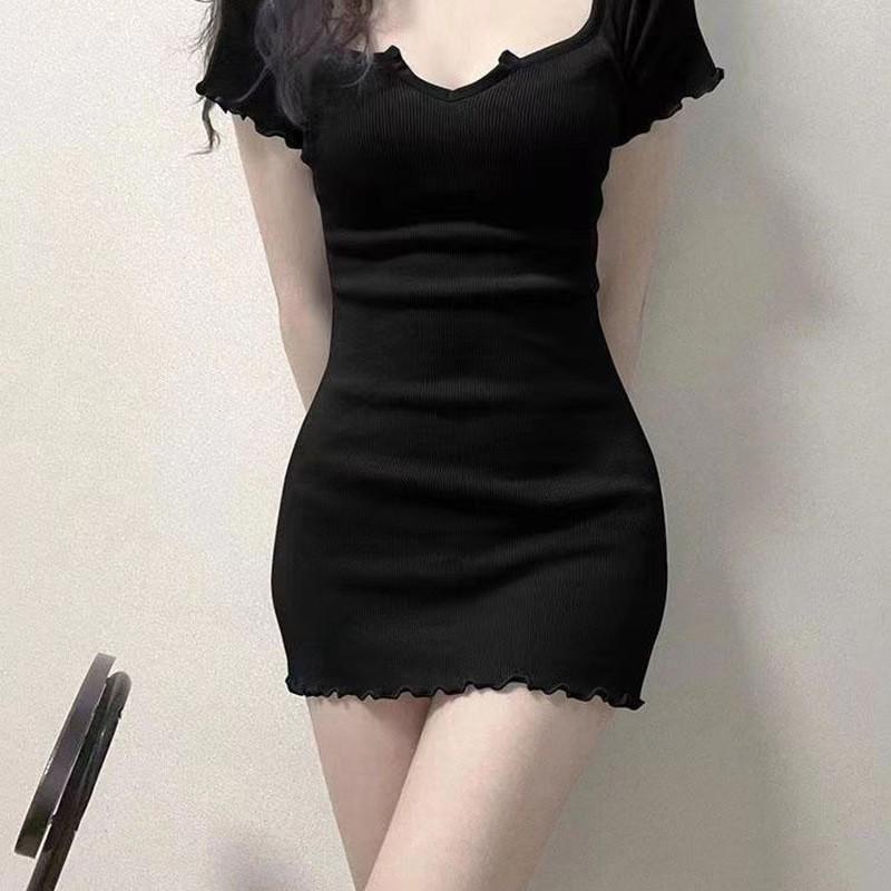 

Spicy Girl V-Neck Short-Sleeve Summer Dress - Sexy Slim-Fit, Waist-Cinching, Hip-Hugging Skirt Minimum order of 500 pieces чёрный