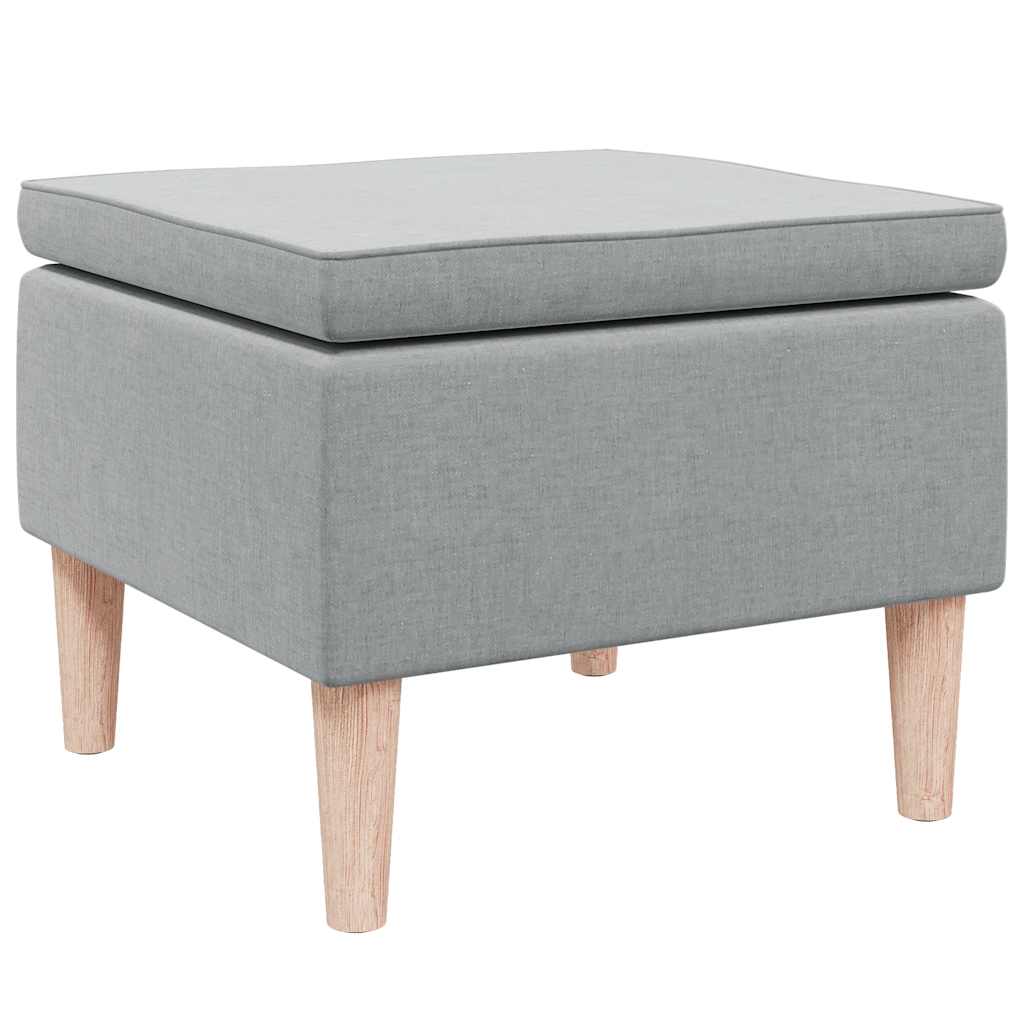 Footstool with Wooden Legs Light Grey Fabric
