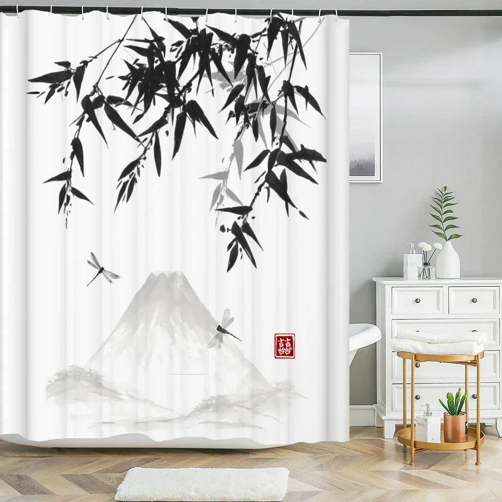Japanese-Style Flowers Plum Blossom Shower Curtains Bathroom Curtain Frabic Waterproof Polyester Bath Curtain With Hooks