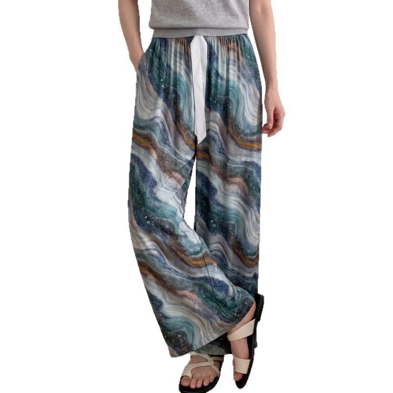 New Cotton and Silk Wide-leg Pants, Artificial Cotton Pajama Pants, Walking Pants, Loose and Casual, Can Be Worn Outside, Large Size Women's Thin 