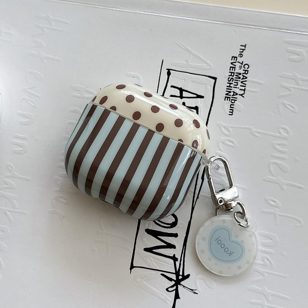 Retro Khaki Polka Dot Vertical Stripe Gloss Shell For AirPods Pro 3 New Soft Earphone Case For AirPods 1 3 4 Pro 2 With Pendant