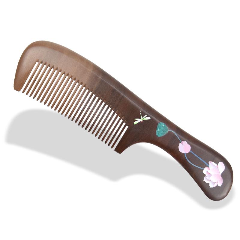 Mandarin Ducks Hand-Painted Peach Wood Hair Comb for Daily Use