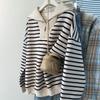 Navava Women Casual Striped Long Sleeve Collar Sweatshirt Nt2250