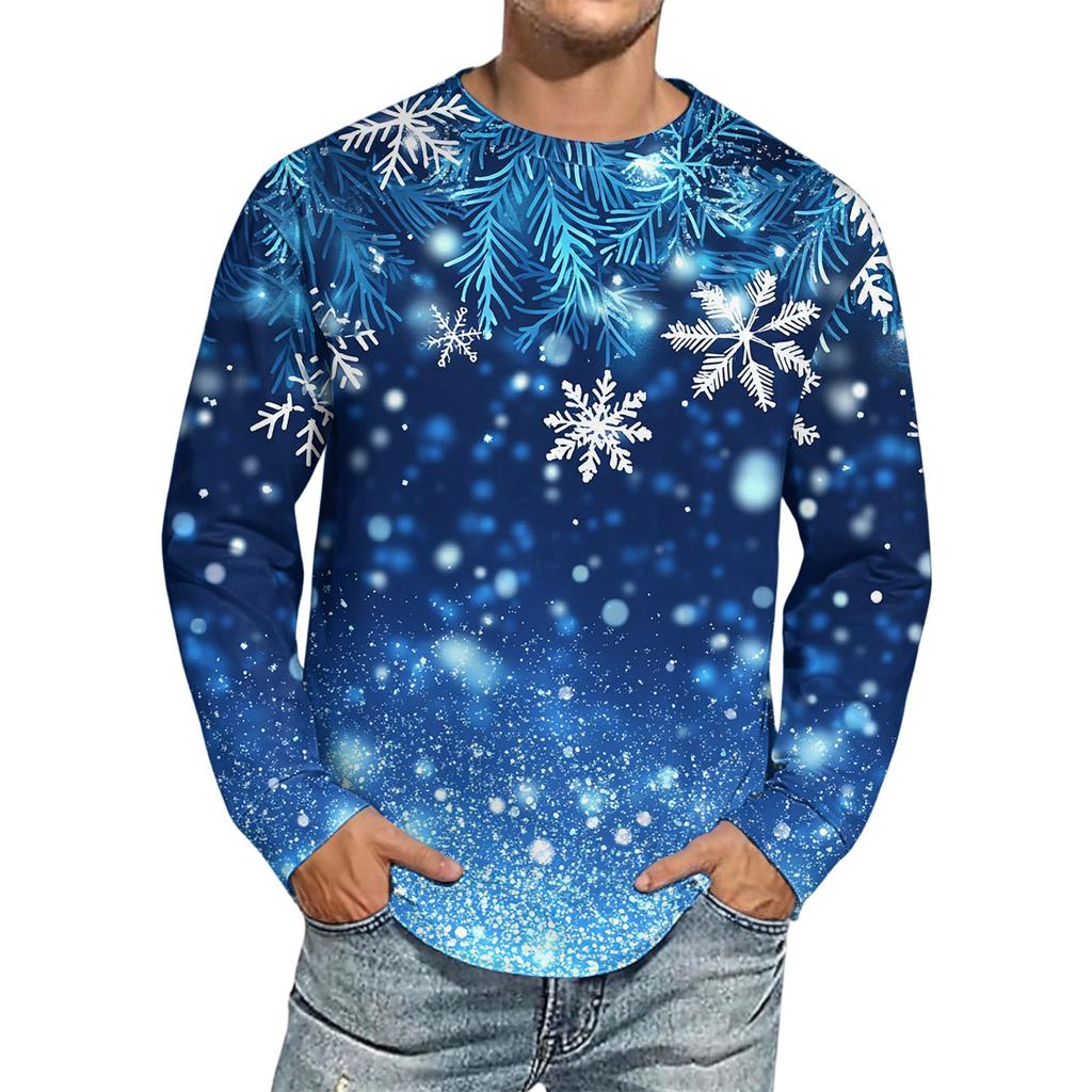 Men's Christmas Printed Imitation Cotton Long-sleeved Shirt