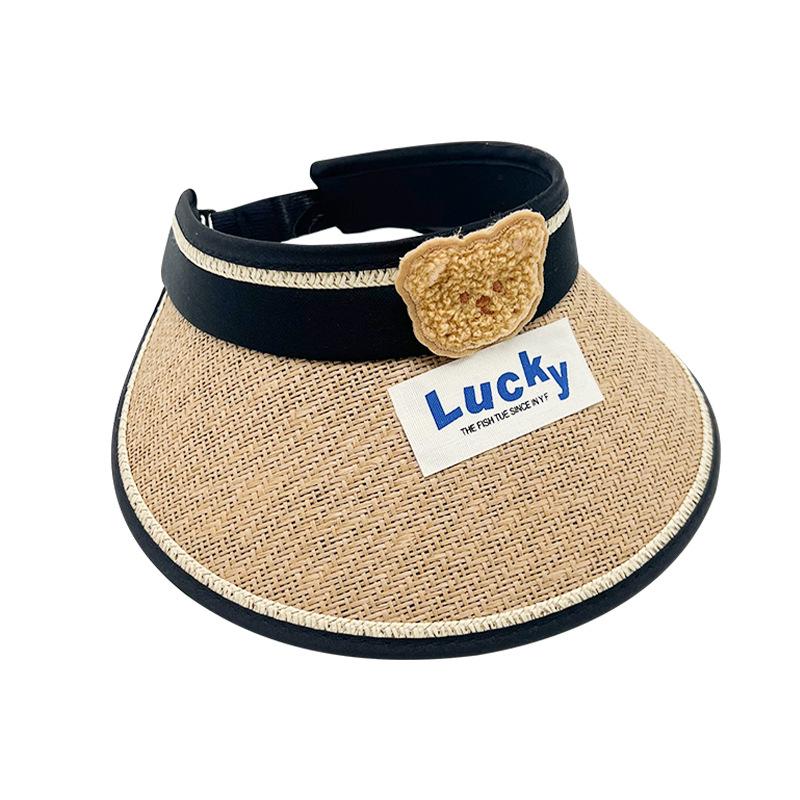 Cartoon Vinyl Children's Empty Top Hat Cute Baby Summer Outdoor Sports Sun Hat English Letter Knitted Straw Hat