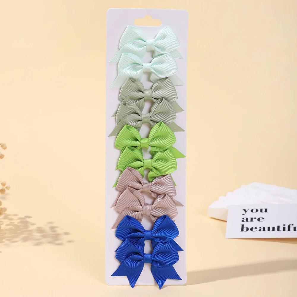 10Pcs/Set Classical Solid Ribbon Bow Hair Clips for Kids Girl Handmade Bows Hairpin Barrettes Headwear Children Hair Accessories