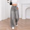 Puffanpop Women's Wide Leg Jeans Retro Wash High Waisted Denim Pants Loose Straight Jeans Y2K Casual Pants
