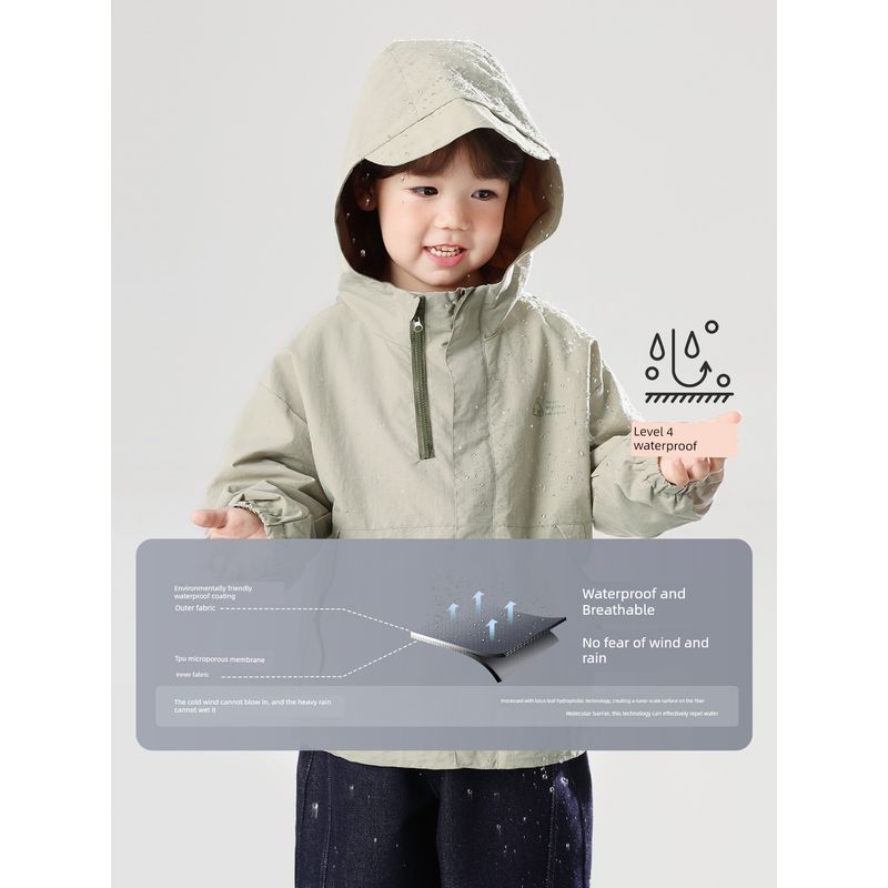 Right European Boys' Windproof Jacket 2026 Spring and Autumn New Casual Waterproof Hooded Clothing Children's Wear Baby Top