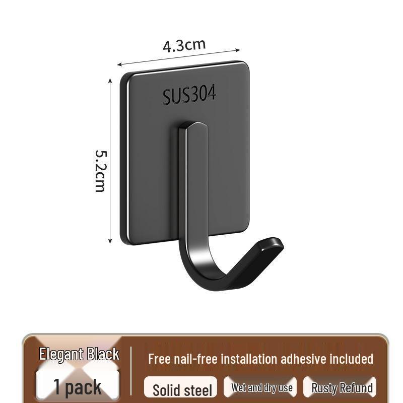 No-Punch Stainless Steel Adhesive Hook for Coats and Hats - Wall-Mounted for Home, Kitchen, and Bathroom Use