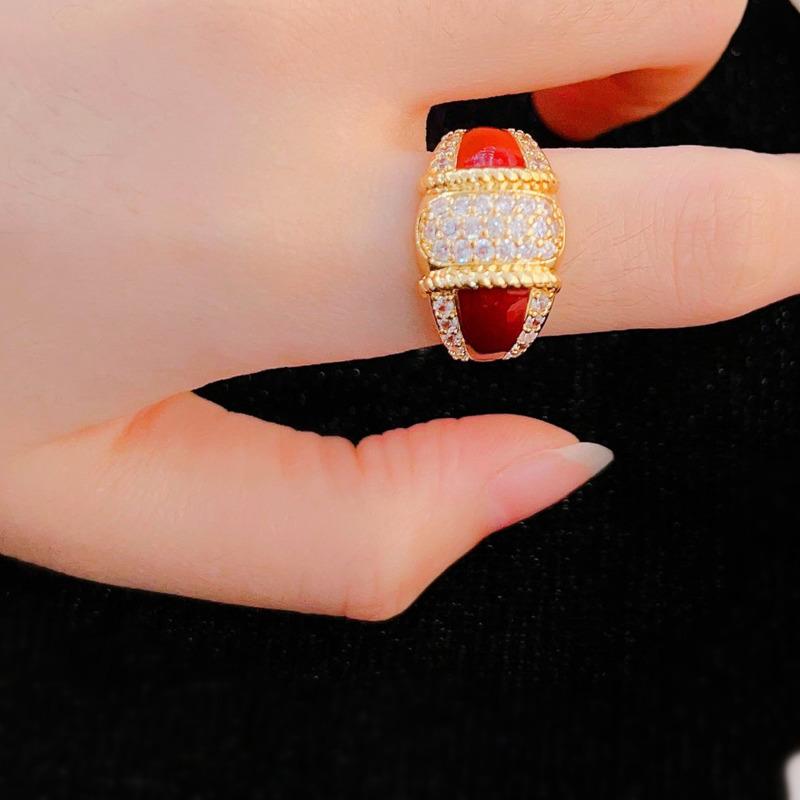 

BELLA BOX Італійська плетена різьблена золота каблучка у вінтажному середньому старовинному стилі, легка розкіш для старших, повна діамантів Opening control червоний