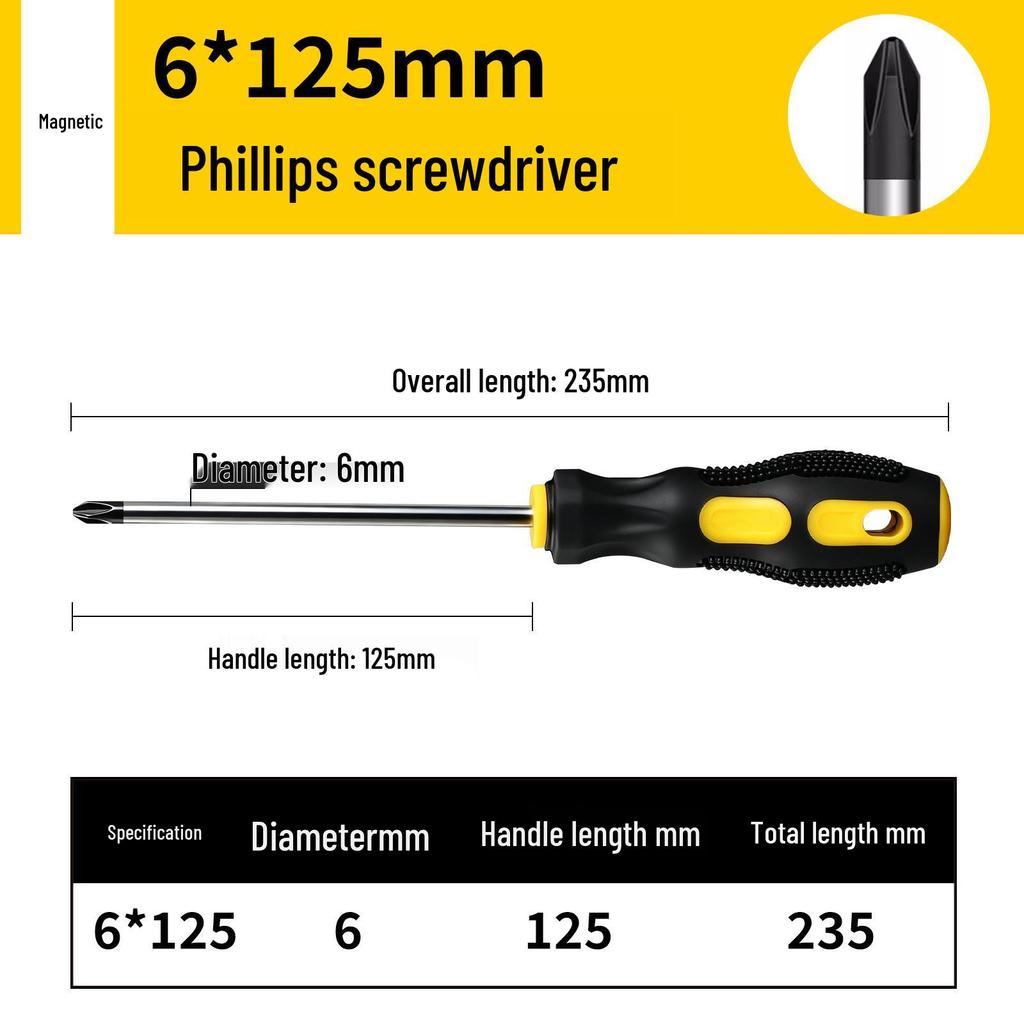 Industrial Rubberized Phillips and Slotted Screwdriver with Magnetic Bit and Non-Slip Handle.