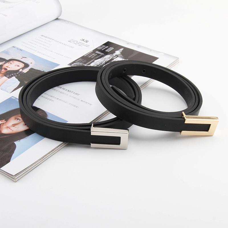 Women Thin Belt Metal Buckle Ladies Trouser Dress Decoration Waistband Vintage Casual Pu Leather Waist Belt