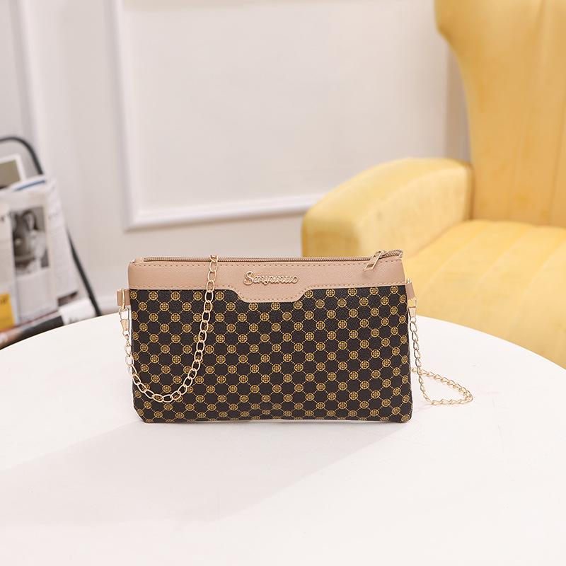 Women's Bag New Printed Contrasting Color Shoulder Bag Label Decorative Chain Crossbody Small Square Bag Casual Change