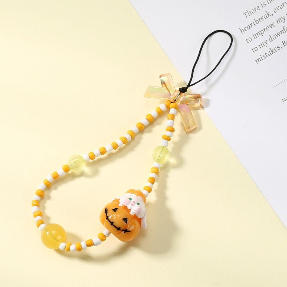 

Bowknot Cartoon Pumpkin Phone Strap Acrylic Ghosts Cellphone Lanyard Wristlet style 5