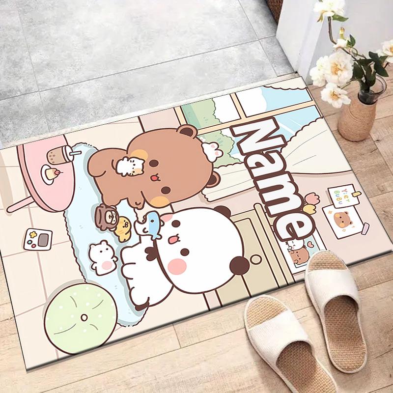 Benutzerdefinierte Yier BuBu Bärenmatte mit personalisiertem Namen, waschbarer Polyester-Teppich für den Innenbereich, Eingangsbereich, Geschenk für Weihnachten, Ostern, Thanksgiving Day