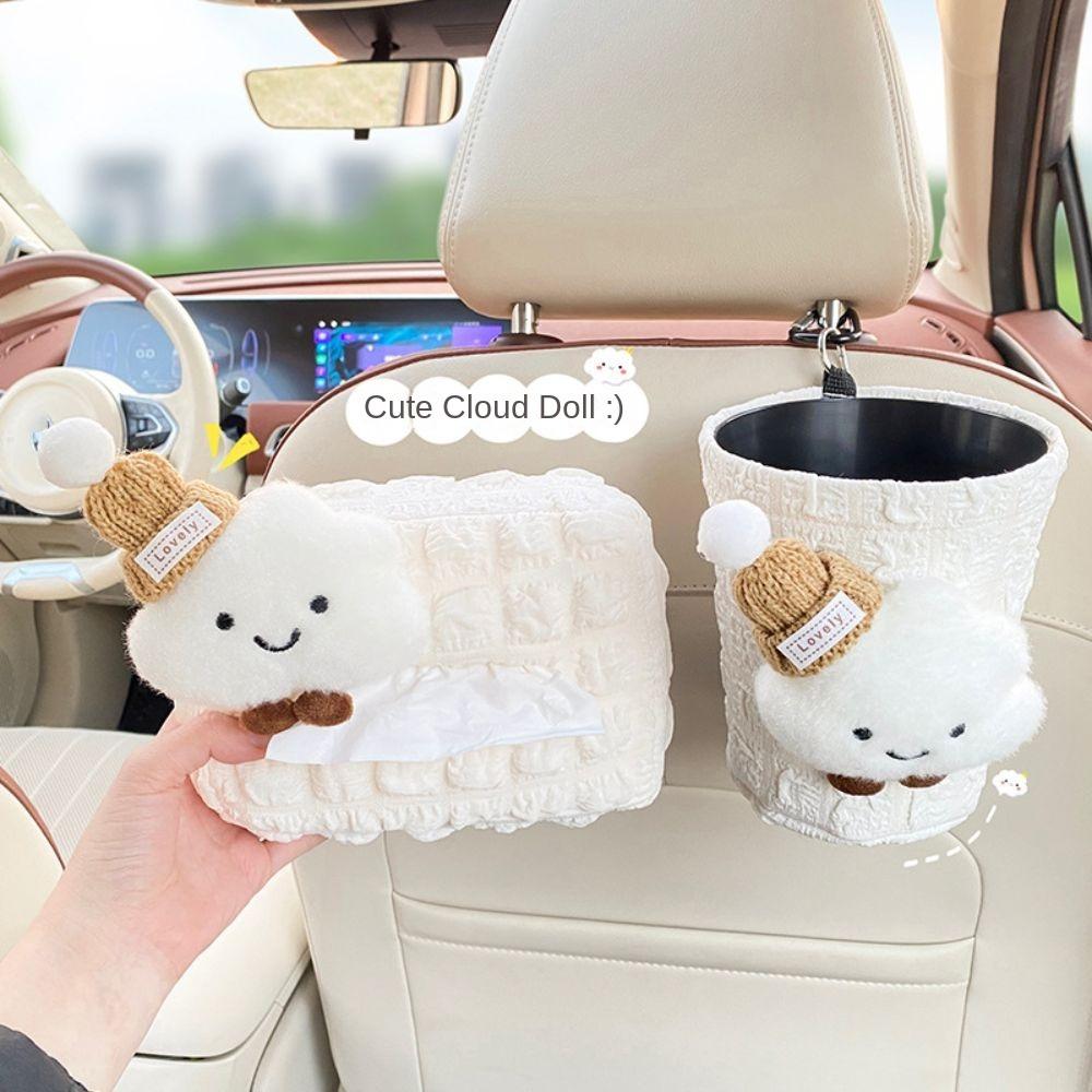 Cute Cloud Car Tissue Box Cartoon Hat Universal Vehicle Trash Can Multifunctional Dirt-resistant Car Accessories Set
