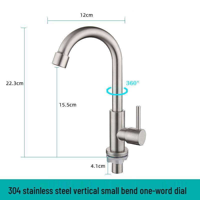 Brushed Stainless Steel Kitchen Faucet, Single Cold with Full Copper Core, 4-Point Connection