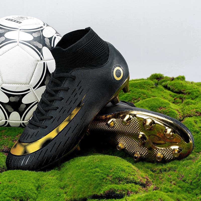 High-top Electroplated Gold-soled Spiked Football Shoes for Boys and Teenagers, Game Training Shoes for Man-made Land