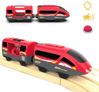 TOPLIVING Wooden Train Track Accessories Battery-Operated Locomotive with Magnetic Connection Compatible with Thomas, Brio, and Chuggington