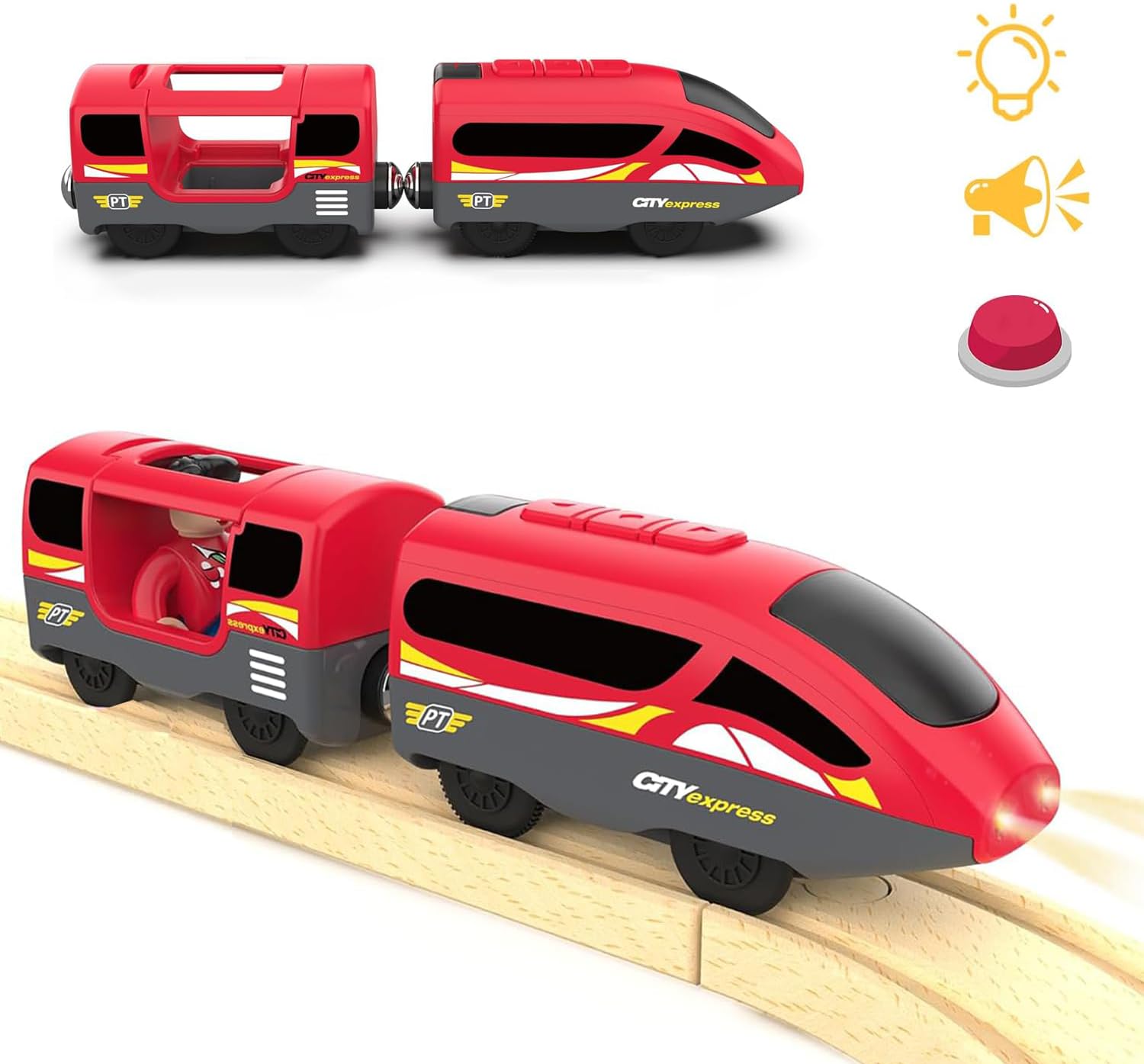 

TOPLIVING Деревянные аксессуары для железной дороги Локомотив на батарейках с магнитной сцепкой Совместим с Thomas, Brio и Chuggington