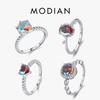 MODIAN 925 Silver Stunning Rainbow Color Geometric Heart Cubic Zirconia Cocktail Rings For Women Fashion Fine Jewelry