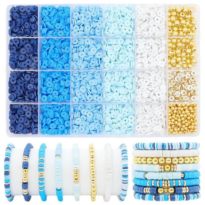

Blue Clay Bead Bracelet Kit Flat Clay Beads and Gold Spacer Beads for Jewelry DIY Friendship Bracelet Making Crafts