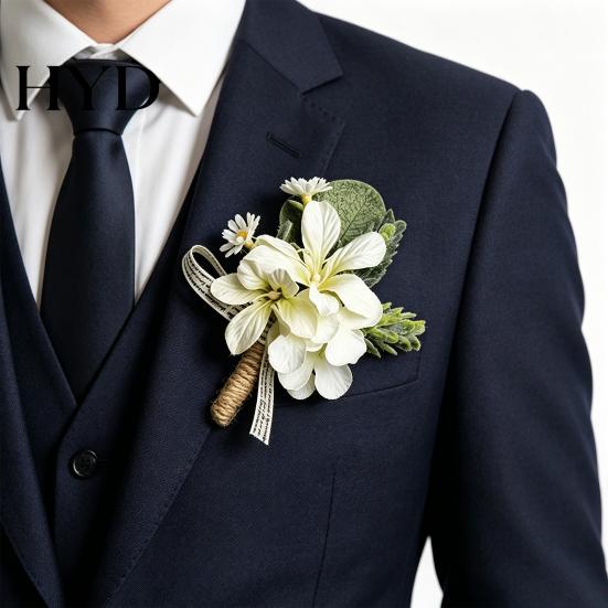 Forest Style Corsage White Wedding Flower Rustic Bridal Groom Boutonniere for Prom Lightweight Bride Bridesmaid Groomsman Western Silk