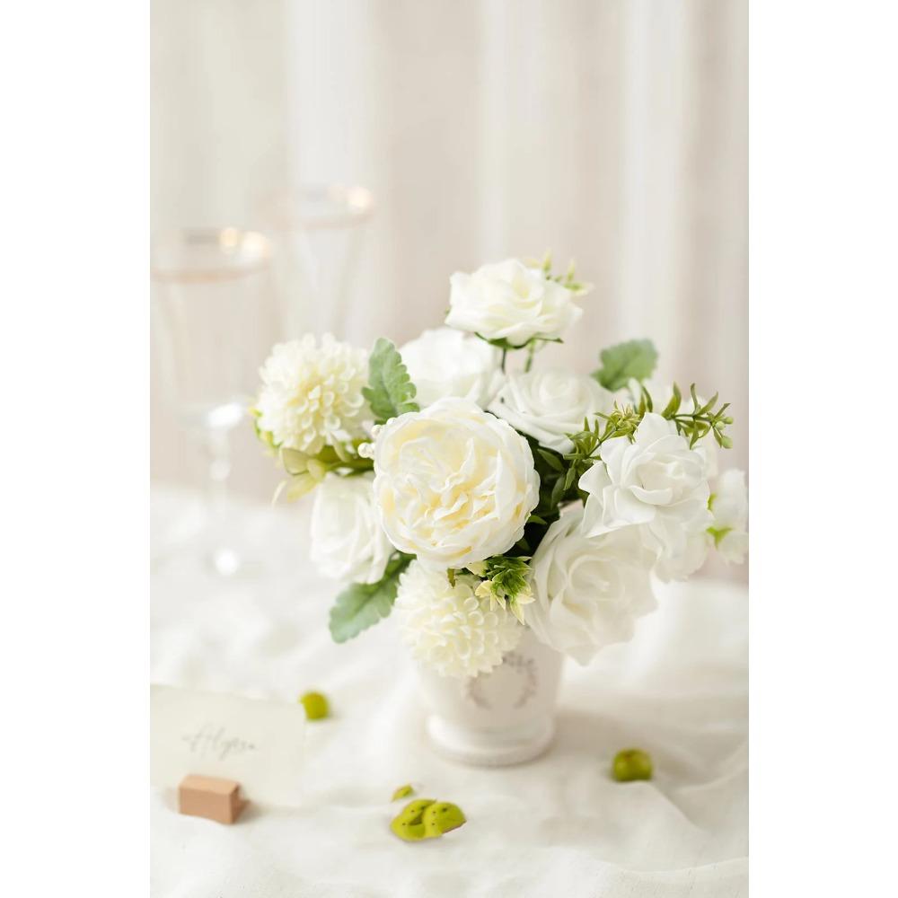 Dahlia Artificial Flowers 25 Pcs White Flowers, Fake Flowers w/Stem for DIY Wedding Decor Centerpieces Arrangements Bouquets