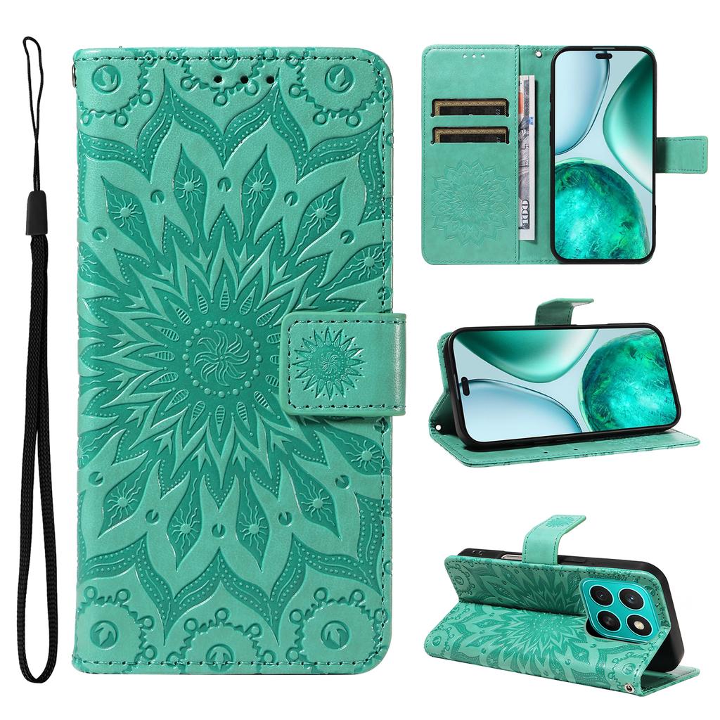 For Honor X8c 4G Phone Case Sunflower Imprinted Leather Wallet Stand Cover with Strap