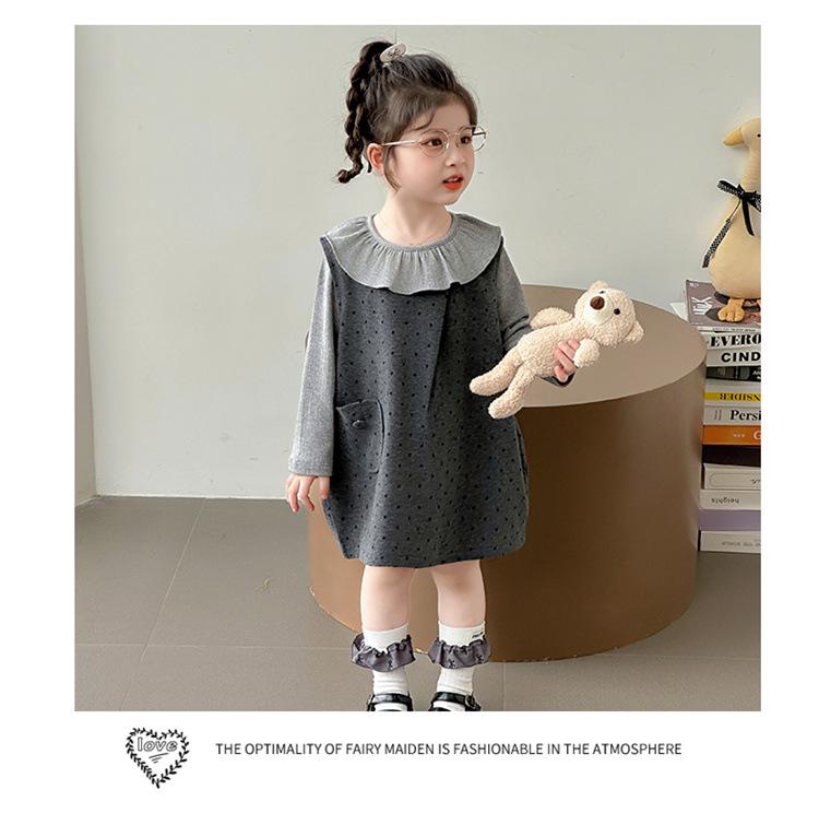 Girls' Autumn 2025 Woolen Dot Vest Dress Set
