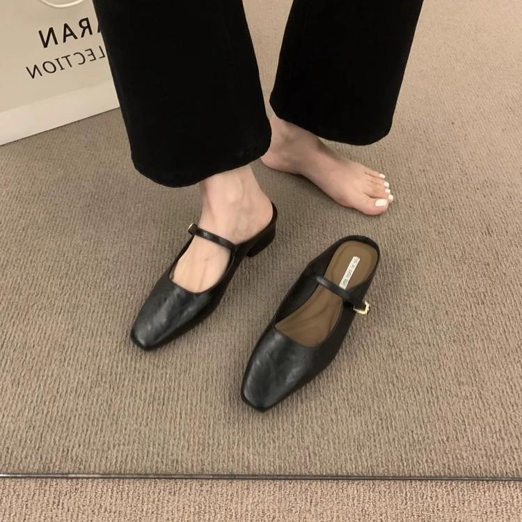 French retro bag head half slippers women's summer wear Korean version of gentle style evening shoes thick heel muller shoes half tray single shoes