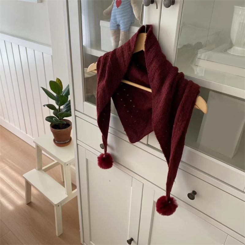 Multipurpose Shawl with Pompoms for Indoor Outdoor Windproof Accessory Neckwear Knitted Scarf Shoulder Wrap Neckwear